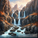 Wonderful Waterfall Between The Rocks Nature Ai Art