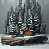 Wooden Hut Landscape Ai Art