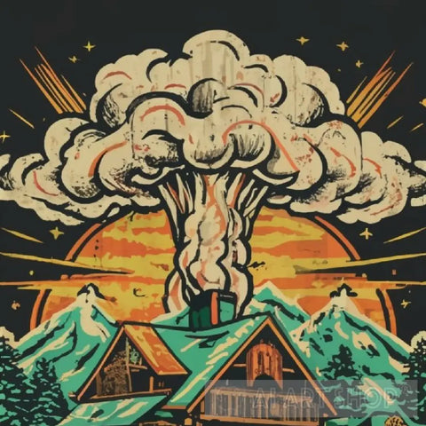 atomic explosion .Wooden hut. nature