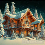 Wooden Hut Snow Ai Artwork