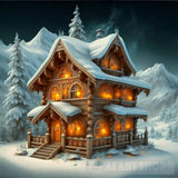 Wooden Hut Snow Ai Artwork