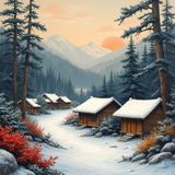 HiDream.org_vintage-landscape-painting-of-japanese-village-huts-in-snowy-forest-with-sunset (1)