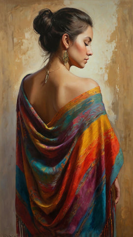 Graceful Contemplation: Woman in a Vibrant Shawl Painting