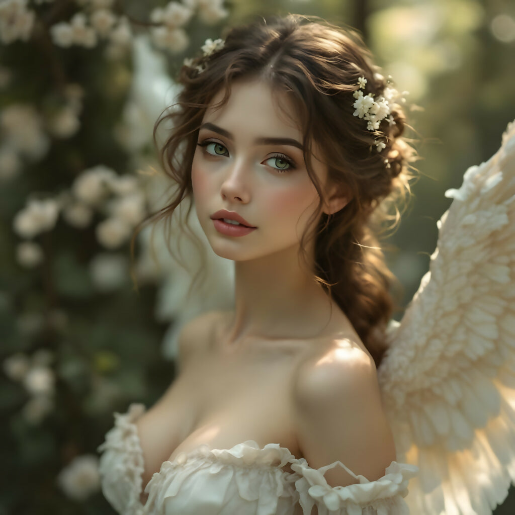 Spring Seraph – Romantic Angel Portrait in Garden Bloom