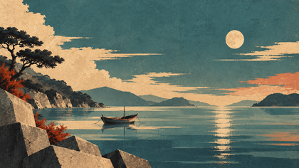 Solitary Boat — Moonlit Coastal Stillness