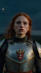 Fiery Guardian: Red-Haired Woman Soldier in Armor