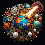 A detailed photorealistic image of the Earth explosion The planet is engulfed in a dramatic explosion. Behind it, a backdrop of stars and galaxies provides a cosmic perspective
