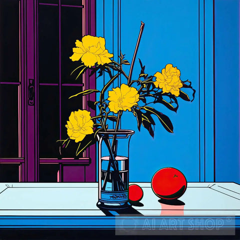 Yellow Flowers On Vase Pop Ai Art