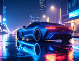Firefly_A sleek futuristic sports car parked on a wet neon-lit street at night, reflections o 210910