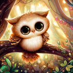 Cute brown owl on a branch copy