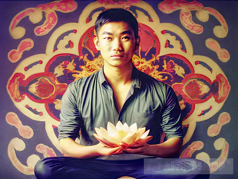 Young Asian Man With A Lotus Flower Ai Artwork