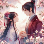 Young Lovers Meet Underneath The Cherry Blossoms Ai Artwork