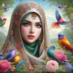 Young Woman Surrounded By Beautiful Colorful Ai Artwork