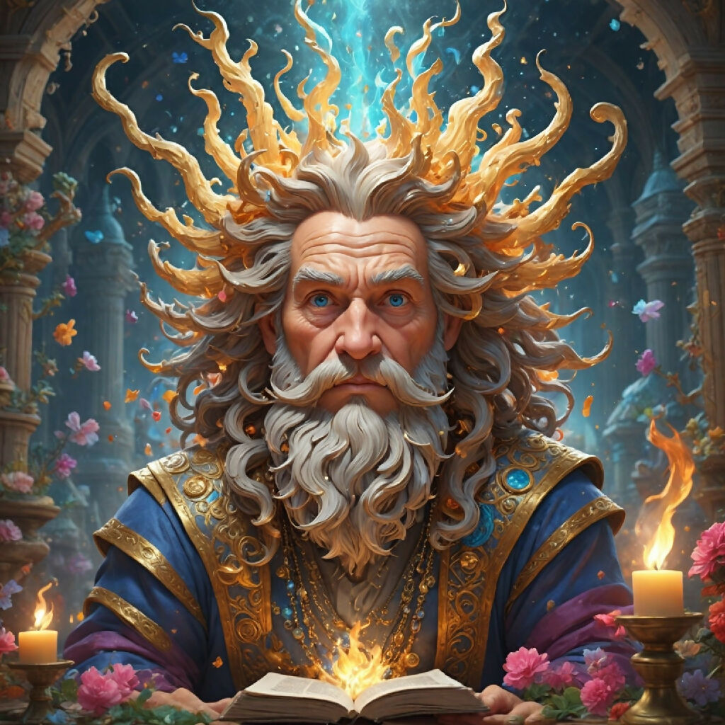 The Flame Wizard's Grimoire | Enchanting Fantasy Digital Art