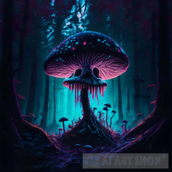 Zombie Mushroom in the Dark Forest Art Print