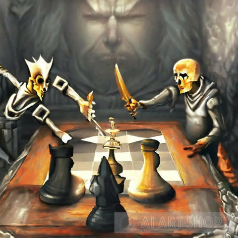 2 Knights Playing Chess Abstract Ai Art