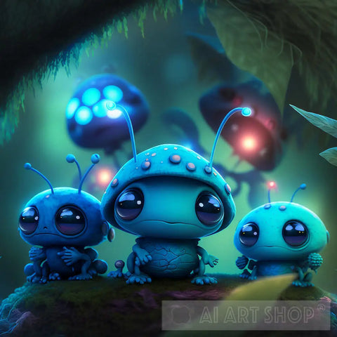 3 Forest Dwellers Blue From Space Pop Ai Art