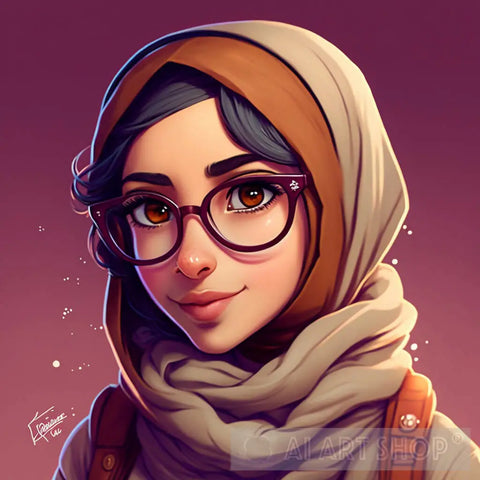 A Beutiful Girl Wearing A Hijab And Glasses Portrait Ai Art