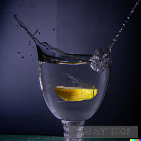 A Lemon Slice Falling Into Glass Of Water Modern Ai Art