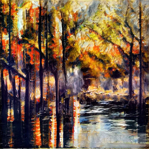 Autumn Forest Lake Painting
