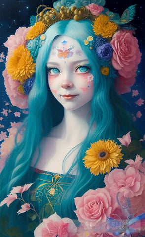 Blue Hair Girl Portrait Ai Artwork