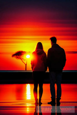 Couple Enjoying The Sunset Ai Artwork