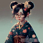 Cute Girl Wearing Kimono And Glasses Portrait Ai Art