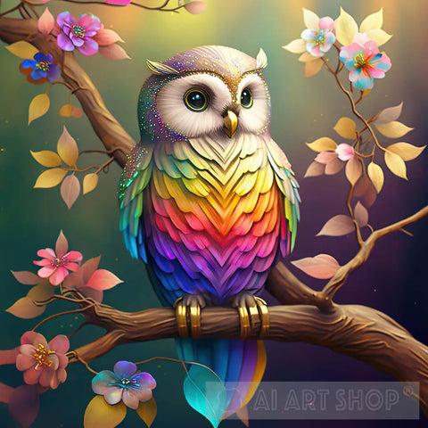 Cute Rainbow Owl Animal Ai Art