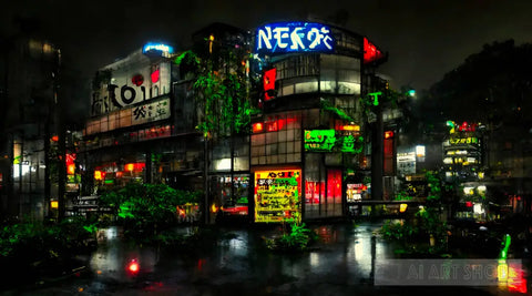Dark Tokyo In The Rain Ai Artwork