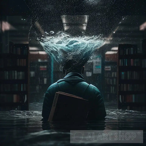 Digital Drowning: Panic In A Sea Of Knowledge Surrealism Ai Art