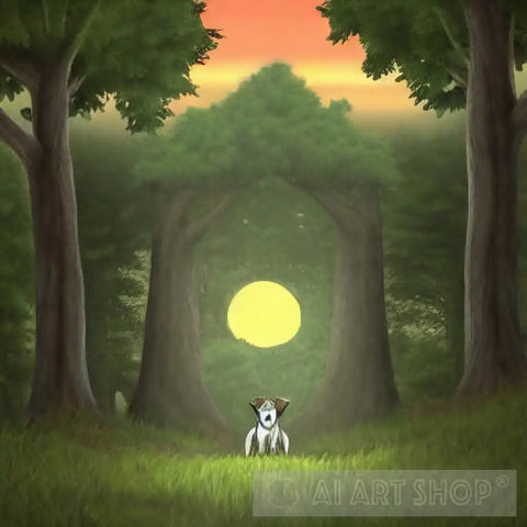 Dog Waiting In Forest Ai Painting