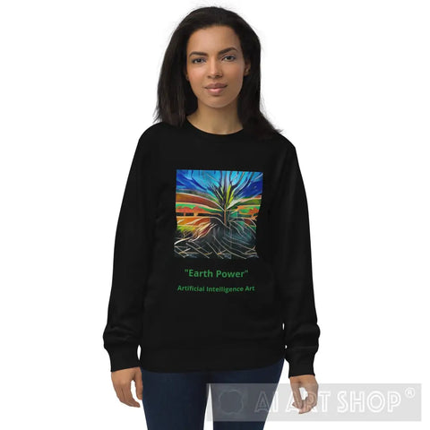 Earth Power Ai Art Unisex Organic Sweatshirt Black / S