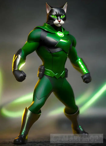 Feline Superhero Green Lantern Ai Artwork