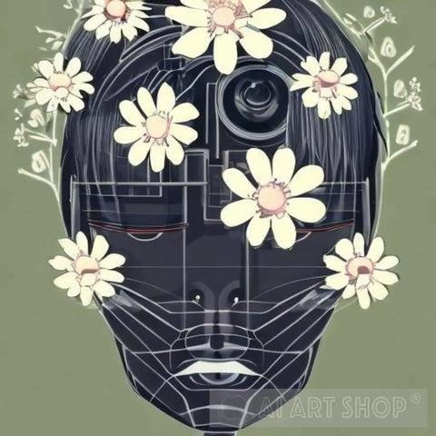 Female Cyborg With Flowers Ai Artwork