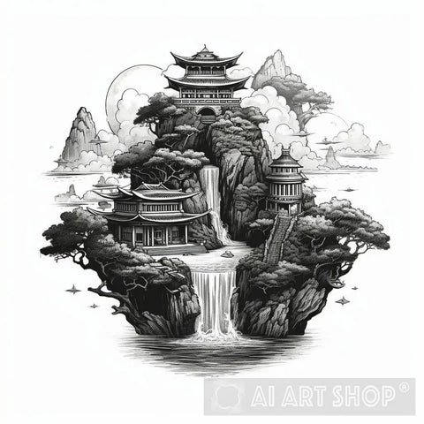 Floating Island Temple Ai Artwork