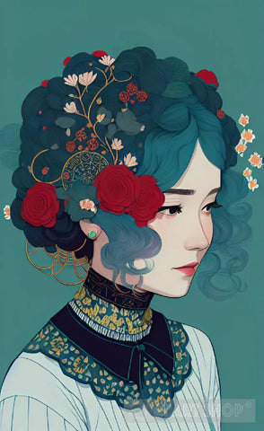 Flowers In Her Hair Portrait Ai Art