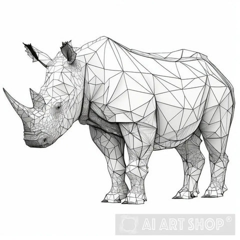 Fragmented Strength - Black Rhino Animal Ai Art