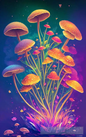 Iridescent Mushrooms Surrealism Ai Art