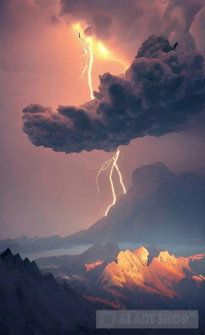 Lightning Vs Mountain Ai Artwork