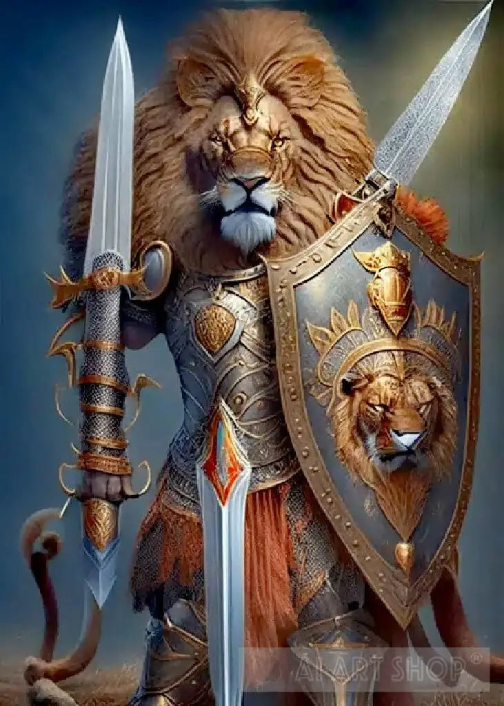 Premium AI Image  A lion with a sword and a shield on his chest