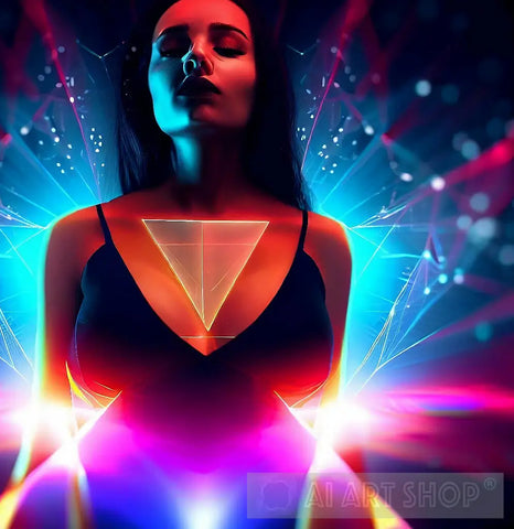 Modern Woman With Geometrical Lights Neon #2 Modern Ai Art