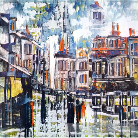 Morning Reflections of Amsterdam-Painting-AI Art Shop
