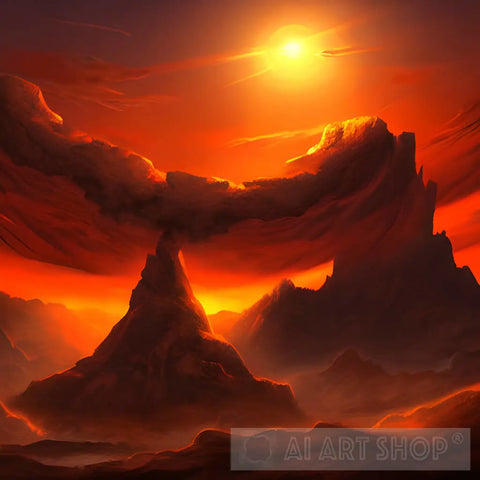 Mountains Sunset View Landscape Ai Art