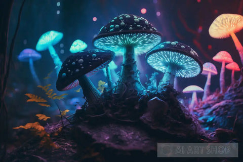 Mystical Trippy Mushroom Forest Psychedelic Hippie V14 Nature Ai Art