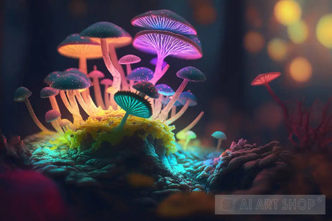 Mystical Trippy Mushroom Forest Psychedelic Hippie V3 Nature Ai Art