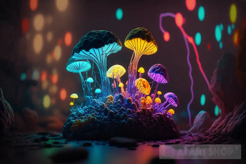 Mystical Trippy Mushroom Forest Psychedelic Hippie V4 Nature Ai Art