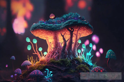Mystical Trippy Mushroom Forest Psychedelic Hippie V5 Nature Ai Art