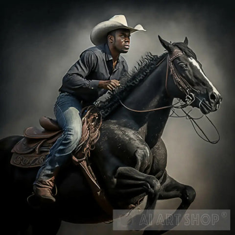 Oklahoma Black Cowboys - Ready For The Jump Portrait Ai Art