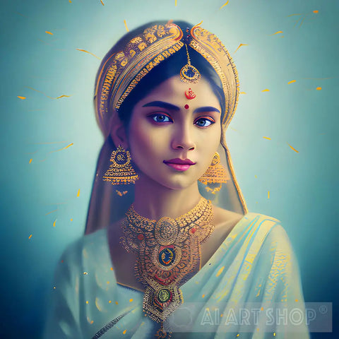 Padmavati: Captivating Beauty Of The Legendary Queen In A White Saree With Jewelry Ai Painting