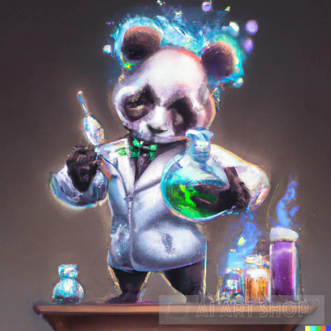 Panda Mad Scientist Mixing Sparkling Chemicals Digital Art Ai Artwork